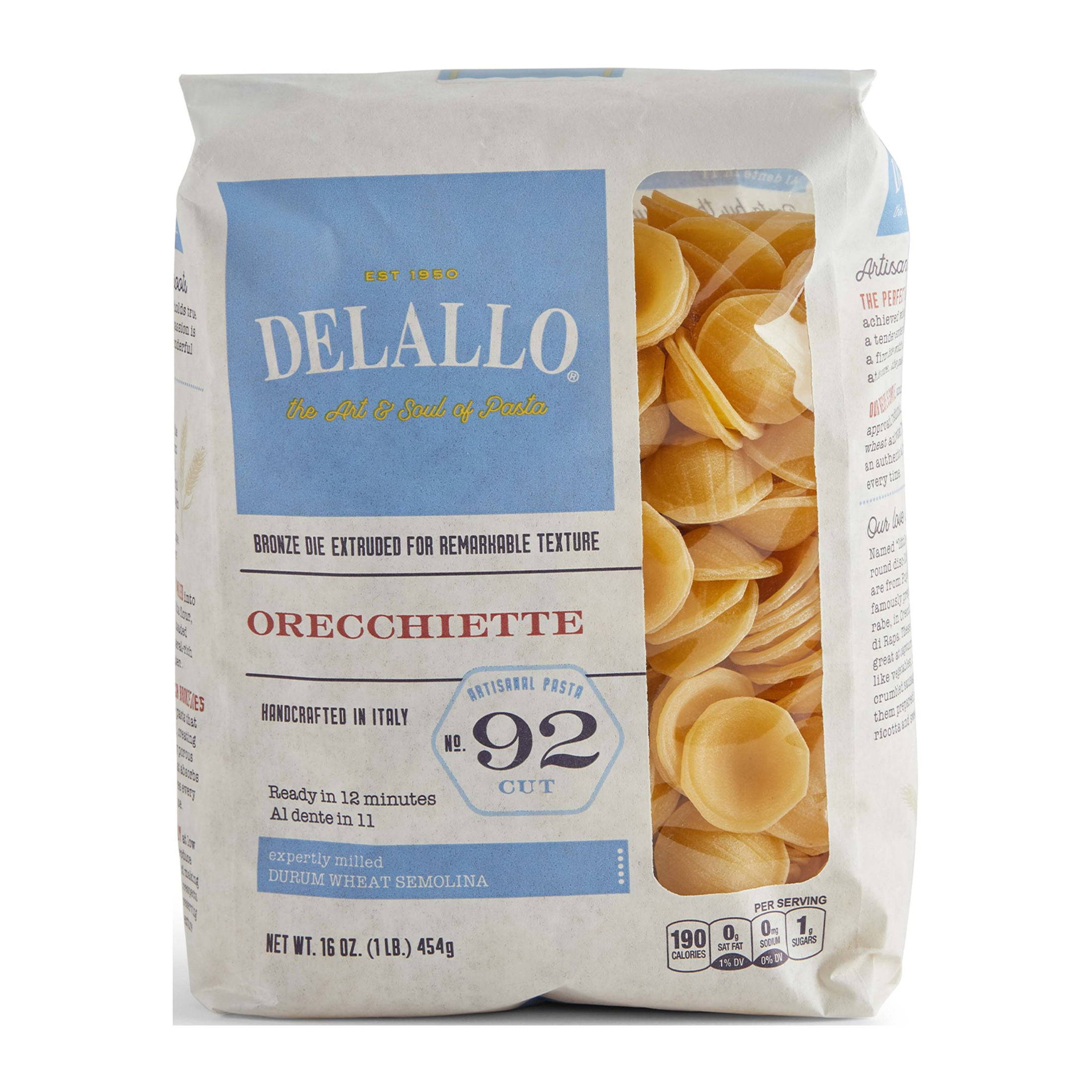 DeLallo Orecchiette Pasta, Made in Italy, Non-GMO, Kosher, Vegan, 1 lb Bag