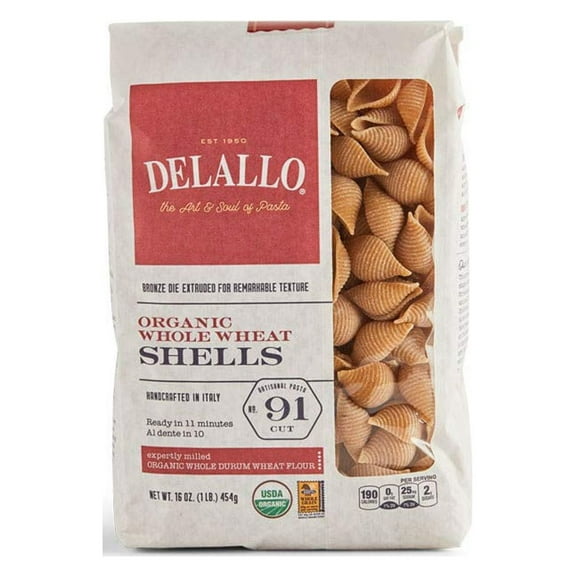 DeLallo Organic Whole-Wheat Shells Pasta 1 lb. (Pack of 8)