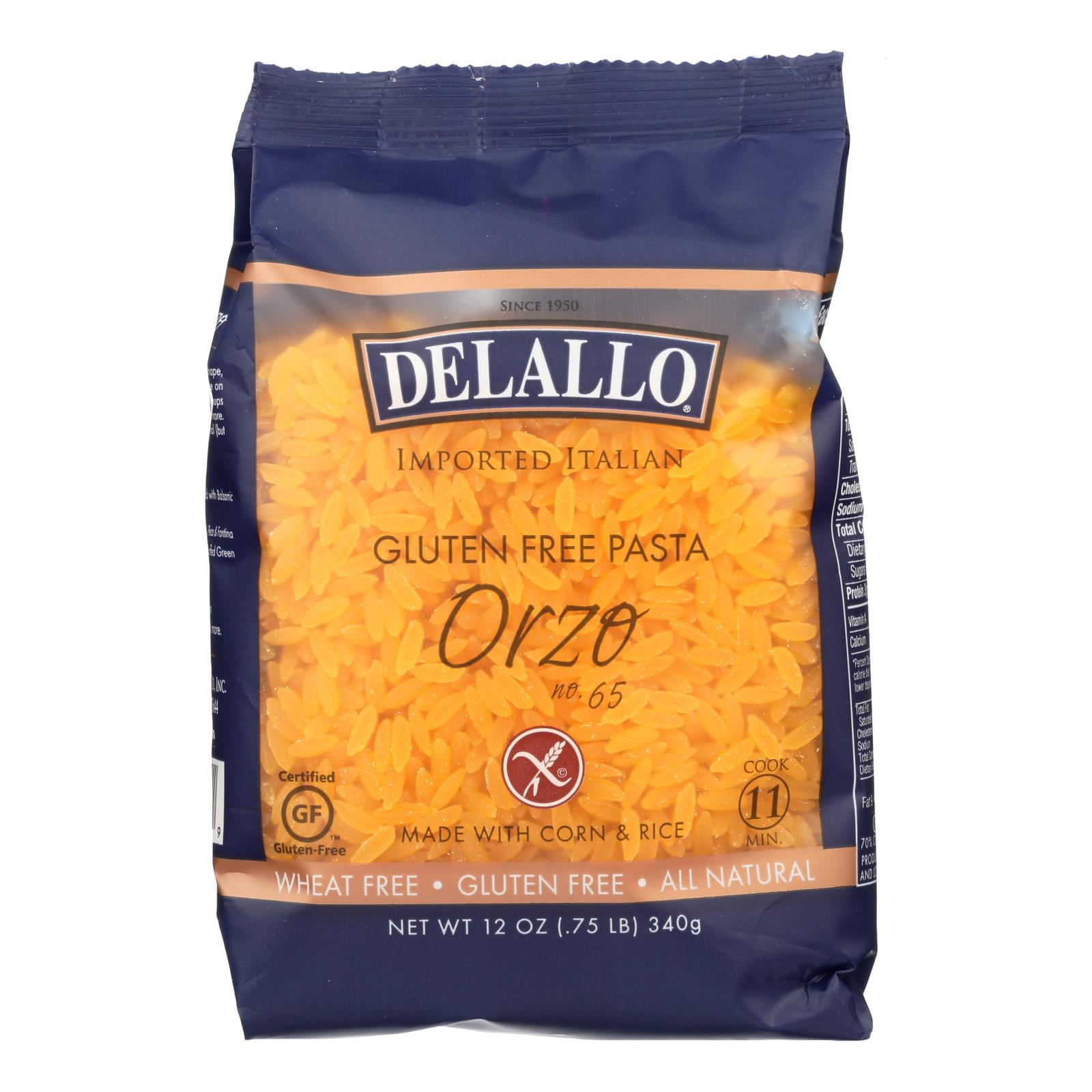 DeLallo GlutenFree Orzo Pasta, 100 Italian, Made with Corn and Rice, 12 oz, Pack of 12