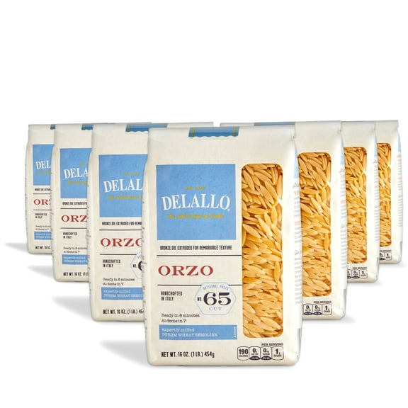 DeLallo Orzo Pasta, Non-GMO, Kosher, 1 6 oz Bag, (7 Pack)