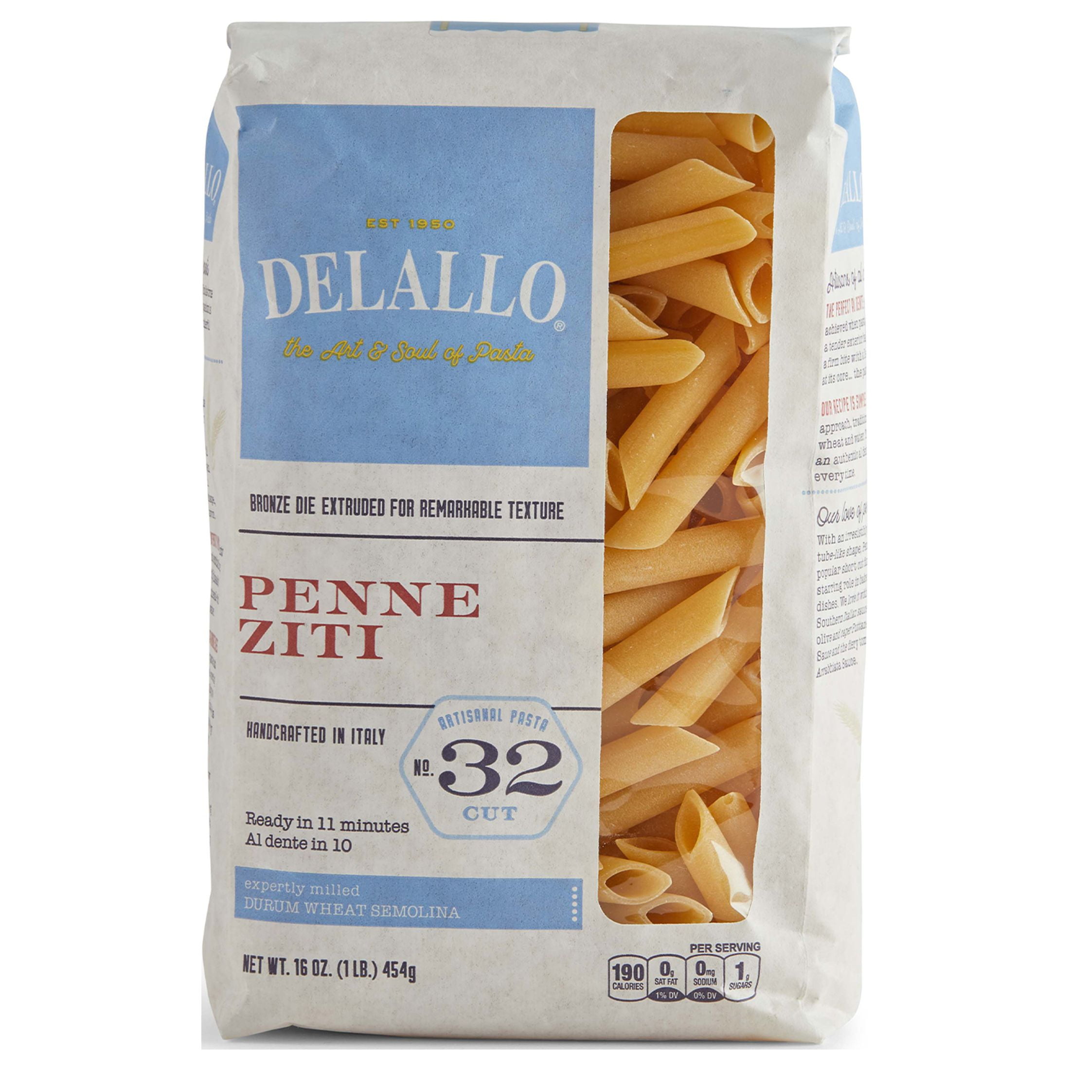 DeLallo, Penne Ziti Pasta, Made in Italy, Cooks in 11 Minutes, Al Dente Texture, NonGMO, 1 lb