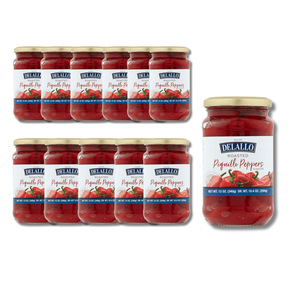 DeLallo Roasted Piquillo Peppers, Non-GMO, Kosher, 12 oz. Jar, (12 Pack)