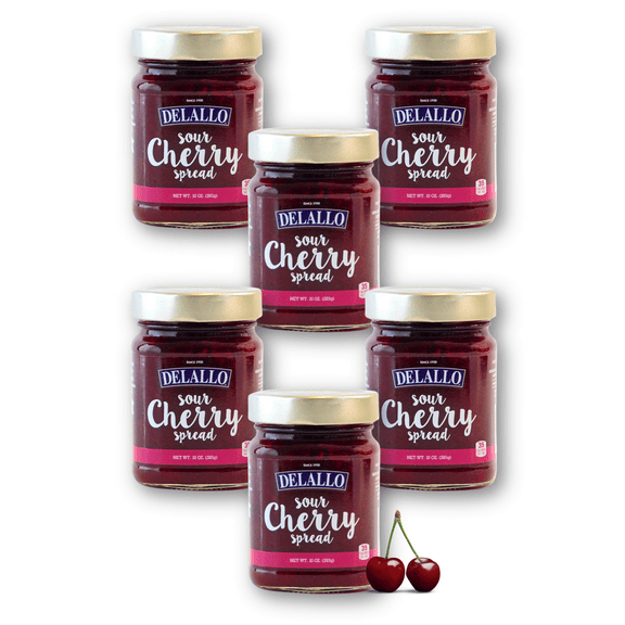 DeLallo Sour Cherry Jam Spread, Non-GMO, Vegan, 10 oz Jar, (6 Pack)