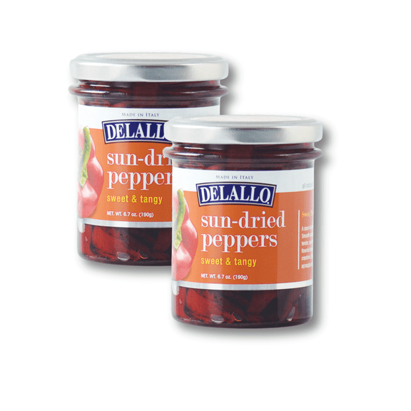 DeLallo Sun-Dried Sweet & Tangy Peppers, Grown in Italy, Vegan, Gluten Free, Non-GMO, 6 oz. Jar (2-Pack)