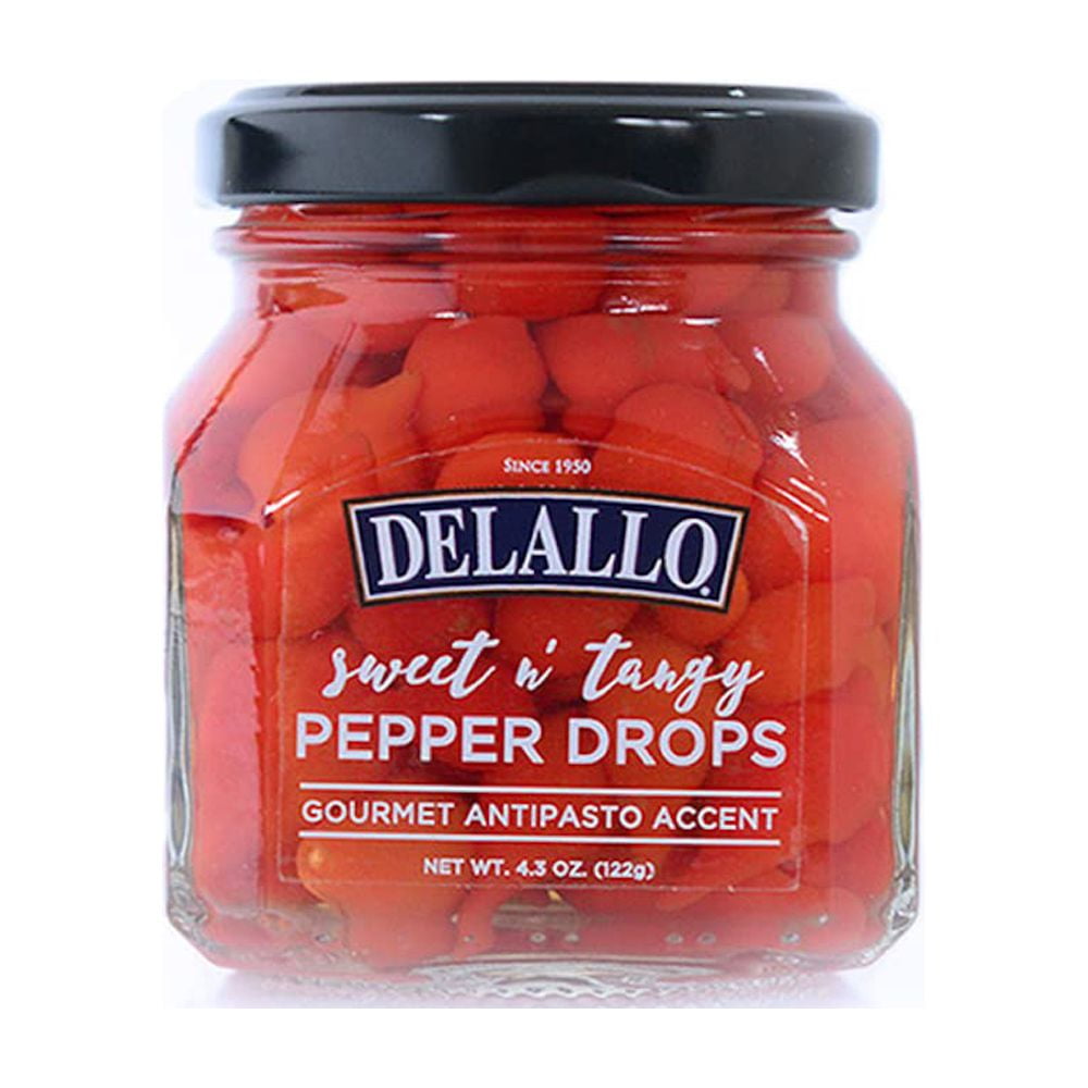 Delallo Sweet & Tangy Pepper Drops, Gourmet Antipasto Accent, 4.3Oz Jar