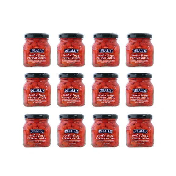 DeLallo Sweet & Tangy Pepper Drops, Non-GMO, Kosher, 4.3 oz Jar, (12 Pack)