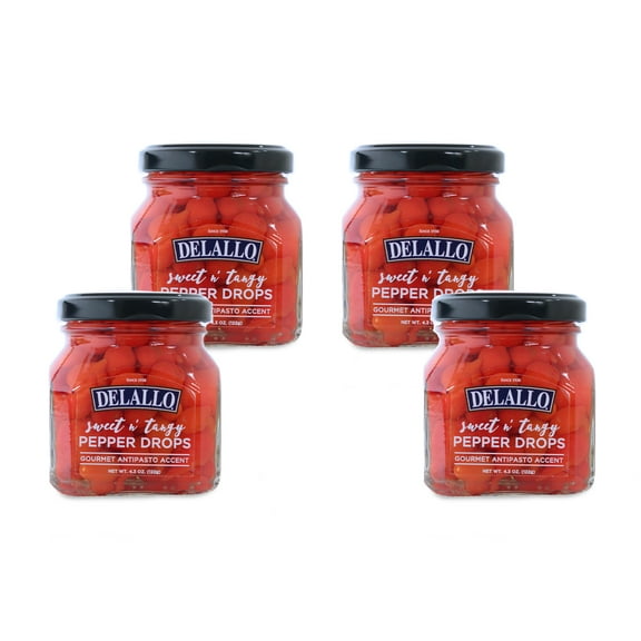 DeLallo Sweet & Tangy Pepper Drops, Non-GMO, Kosher, 4.3 oz Jar, (4 Pack)