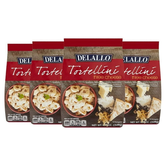 DeLallo Three Cheese Tortellini Pasta, 8.8 oz Bag, Made with Parmesan Cheese (4-Pack)
