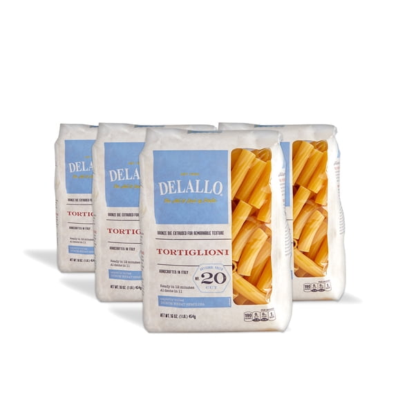 DeLallo Tortiglioni Pasta, Non-GMO, Kosher, 16 oz Bag, (4 Pack)