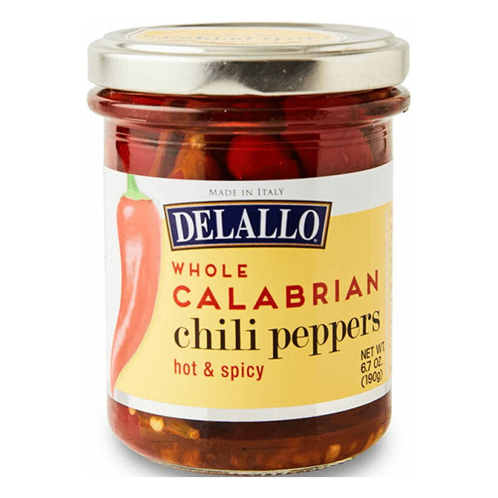DeLallo Whole Calabrian Chili Peppers, Hot & Spicy, 6.7oz Jar, 6-Pack