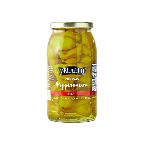 DeLallo Whole Hot Greek Pepperoncini Peppers, Non-GMO, 25.5 oz Jar