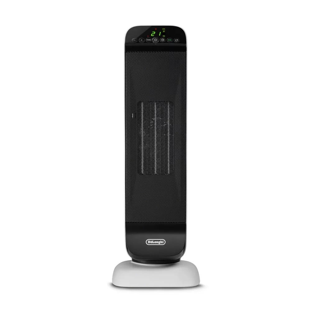 DeLonghi Ceramic Digital Tower Heater: 1500W Oscillating Fan, Remote Control,
