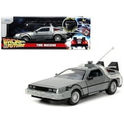 آلة الزمن المعدنية المصقولة من DeLorean مع الأضواء العودة إلى المستقبل فيلم Hollywood Rides Series 1985 1/24 سيارة نموذجية مصبوبة من تصميم Jada
