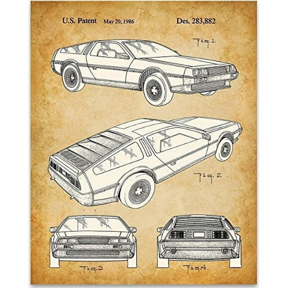 DeLorean DMC-12 Art Print - 11x14 Unframed Patent Print - Great Garage Decor or Gift for Back to the Future Fans