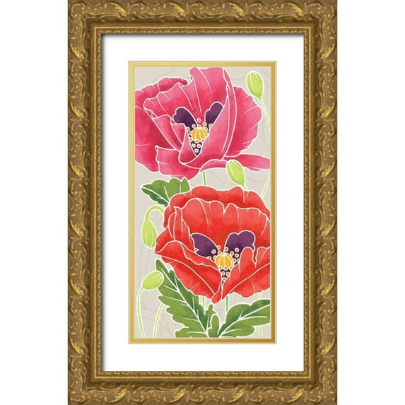DeNeige, Elyse 14x24 Gold Ornate Wood Framed with Double Matting Museum Art Print Titled - Sunshine Poppies Panel II