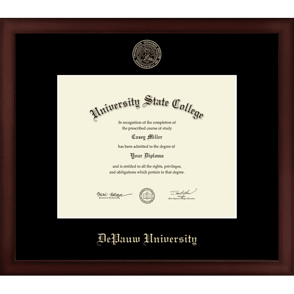 DePauw University Diploma Frame, Document Size 10" x 8"