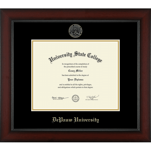 DePauw University Diploma Frame, Document Size 10" x 8"