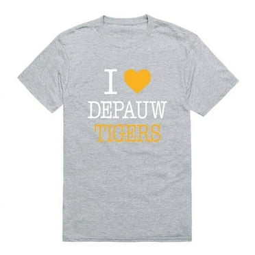 DePauw University Tigers I Love T-Shirt, Heather Grey - 2XL