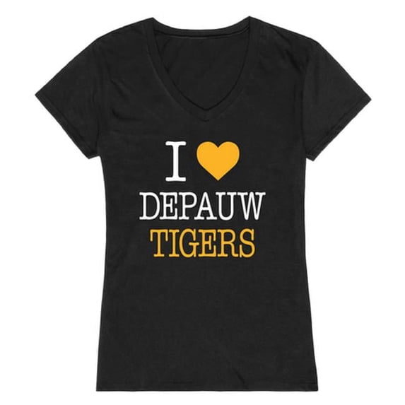 DePauw University Tigers I Love Women T-Shirt, Black - Medium