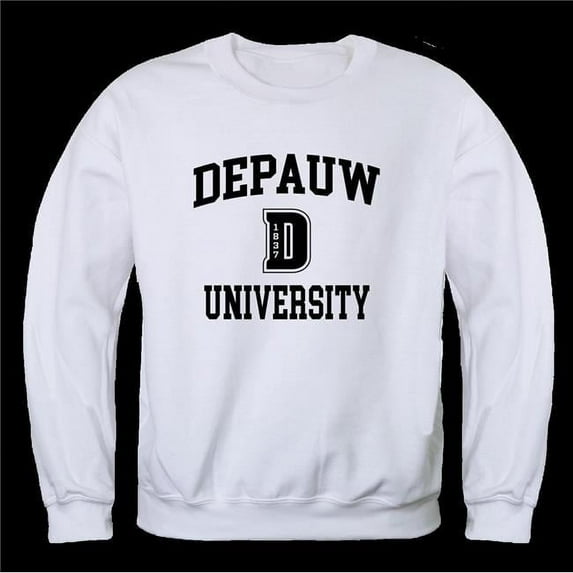 DePauw University Tigers Seal Crewneck Sweatshirt, White - 2XL