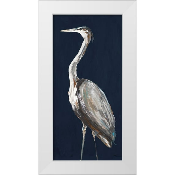 DeRice, Julie 11x18 White Modern Wood Framed Museum Art Print Titled - Heron Among Navy Panel I