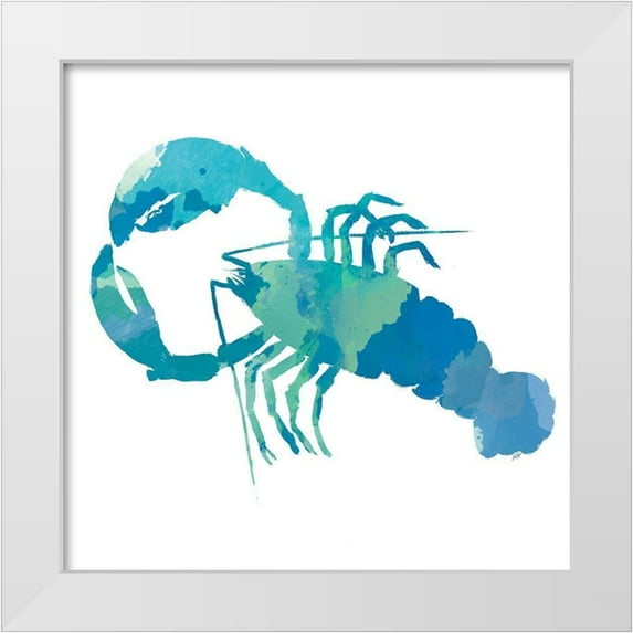 DeRice, Julie 12x12 White Modern Wood Framed Museum Art Print Titled - Watercolor Lobster in Teal