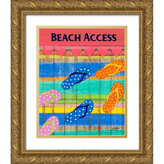 DeRice, Julie 12x14 Gold Ornate Wood Framed with Double Matting Museum Art Print Titled - Colorful Beach Access