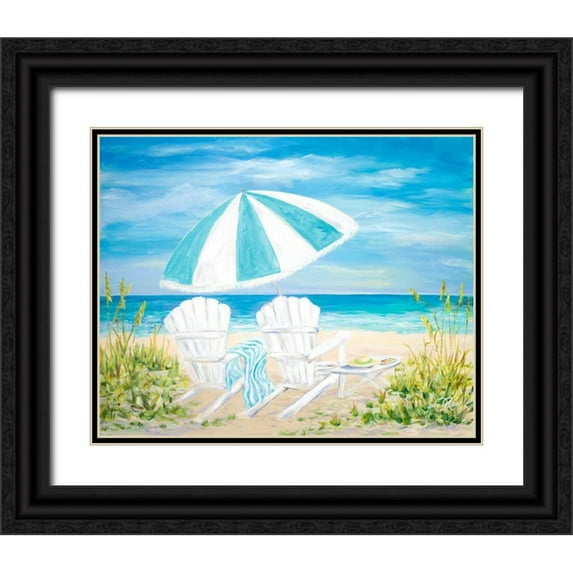 DeRice, Julie 14x12 Black Ornate Wood Framed with Double Matting Museum Art Print Titled - Beach Umbrella