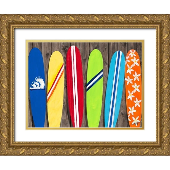DeRice, Julie 14x12 Gold Ornate Wood Framed with Double Matting Museum Art Print Titled - Surf Boards For Rent