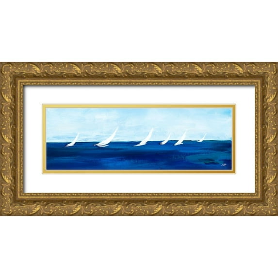 DeRice, Julie 14x7 Gold Ornate Wood Framed with Double Matting Museum Art Print Titled - Windjammer Panel I