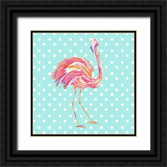DeRice, Julie 15x15 Black Ornate Wood Framed with Double Matting Museum Art Print Titled - Flamingo with Dots