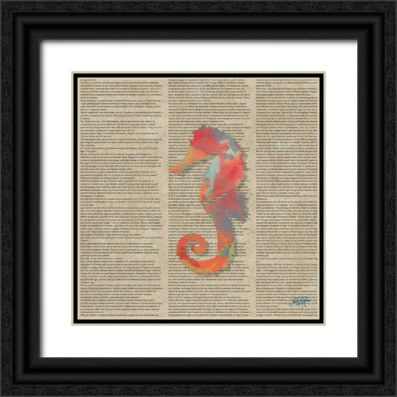 DeRice, Julie 15x15 Black Ornate Wood Framed with Double Matting Museum Art Print Titled - Sea Creatures on Newsprint IV