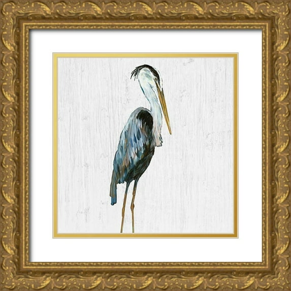DeRice, Julie 15x15 Gold Ornate Wood Framed with Double Matting Museum Art Print Titled - Heron on Whitewash III