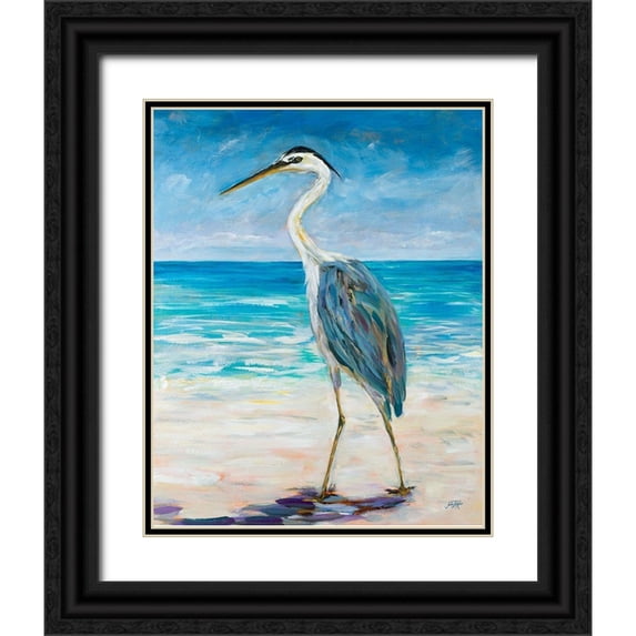 DeRice, Julie 20x24 Black Ornate Wood Framed with Double Matting Museum Art Print Titled - Egret Beach