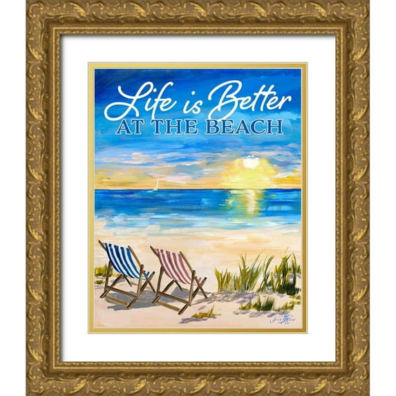 DeRice, Julie 20x24 Gold Ornate Wood Framed with Double Matting Museum Art Print Titled - Life Is Better At The Beach