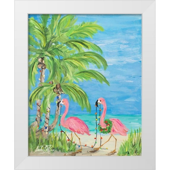 DeRice, Julie 20x24 White Modern Wood Framed Museum Art Print Titled - Flamingo Christmas II
