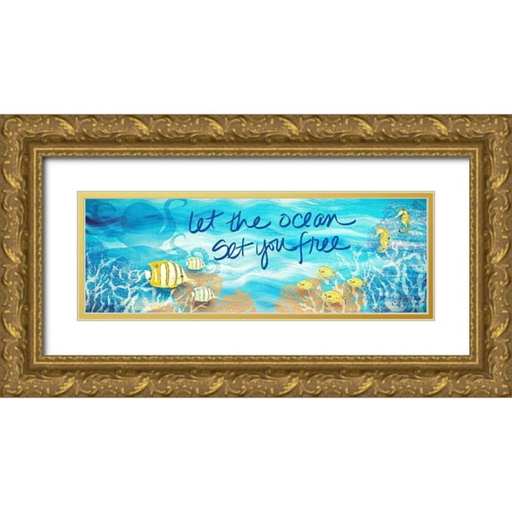 DeRice, Julie 24x11 Gold Ornate Wood Framed with Double Matting Museum Art Print Titled - Under the Sea Panel II