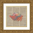 thumbnail image 1 of DeRice, Julie 26x26 Gold Ornate Wood Framed with Double Matting Museum Art Print Titled - Sea Creatures on Newsprint II, 1 of 4