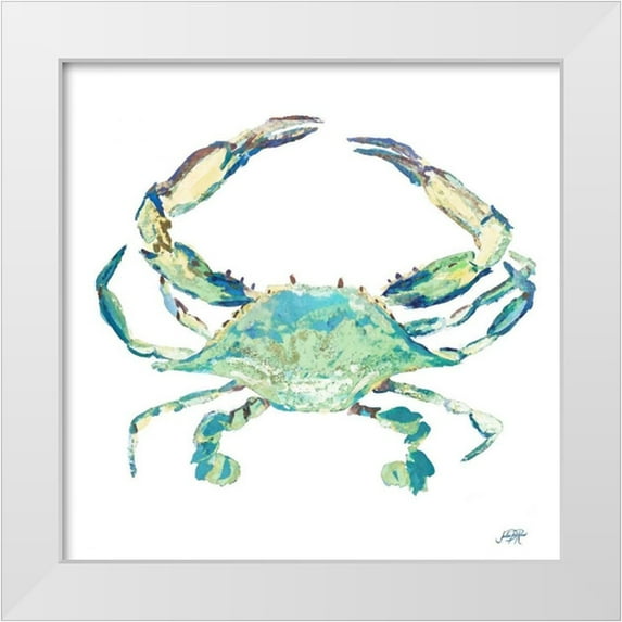 DeRice, Julie 26x26 White Modern Wood Framed Museum Art Print Titled - Sea Life in Blues II (crab)