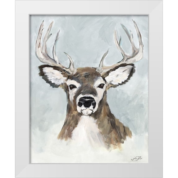 DeRice, Julie 26x32 White Modern Wood Framed Museum Art Print Titled - White Tailed Deer On White
