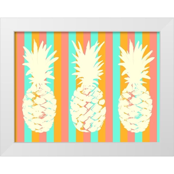 DeRice, Julie 32x25 White Modern Wood Framed Museum Art Print Titled - Striped Pineapple Trio