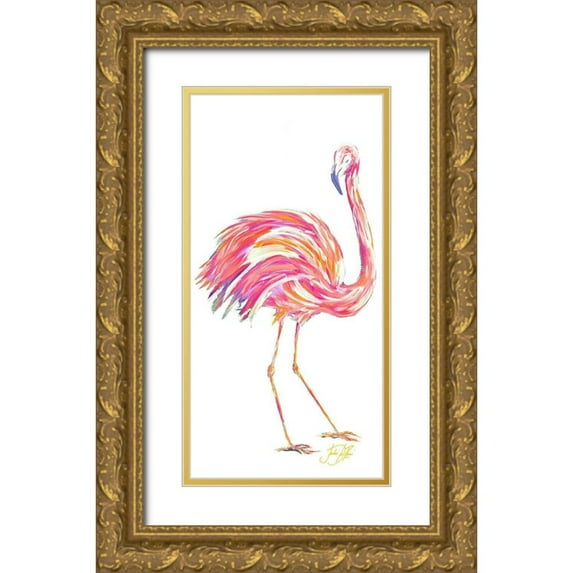 DeRice, Julie 9x14 Gold Ornate Wood Framed with Double Matting Museum Art Print Titled - Punchy Flamingo II