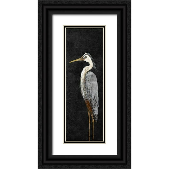 DeRice, Julie 9x18 Black Ornate Wood Framed with Double Matting Museum Art Print Titled - Heron on Black I