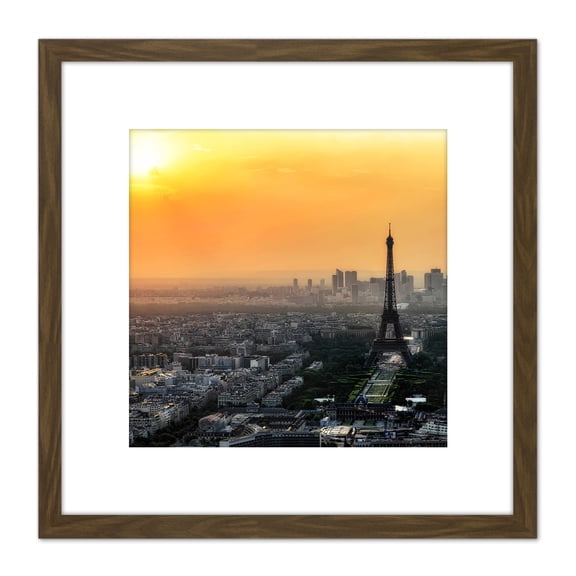 DeSousa Paris Skyline Eiffel Tower Sunset Photo 8X8 Inch Square Wooden Framed Wall Art Print Picture with Mount