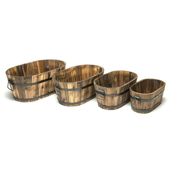 DeVault Enterprises DEVBP214 Oval Wooden Planter Set 4 Count
