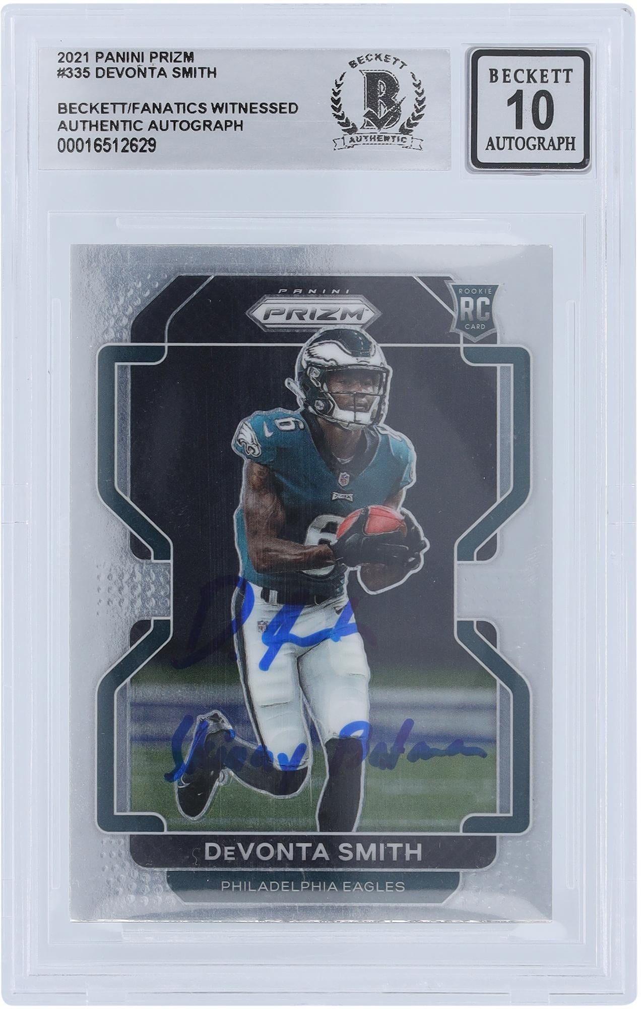 DeVonta Smith Philadelphia Eagles Autographed 2021 Panini Prizm #335 Beckett Fanatics Witnessed Authenticated 10 Rookie Card with "Skinny Batman" Inscription - Fanatics Authentic Certified