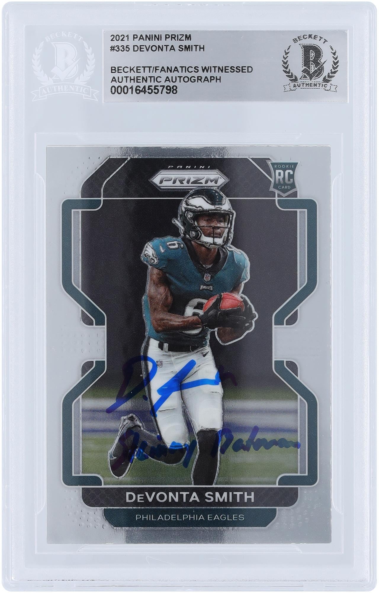 DeVonta Smith Philadelphia Eagles Autographed 2021 Panini Prizm #335 Beckett Fanatics Witnessed Authenticated Rookie Card with "Skinny Batman" Inscription - Fanatics Authentic Certified