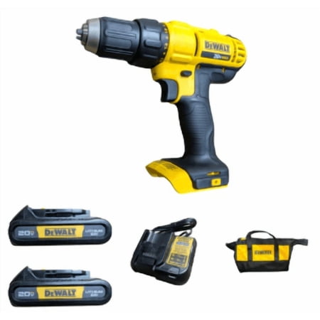 DEWALT 20V Max Cordless Drill Driver Set, 2 Speed, High Performance Motor, Includes 2 XR 1.3Ah Li-Ion Batteries, Charger and Contractor Bag (DCD771C2)