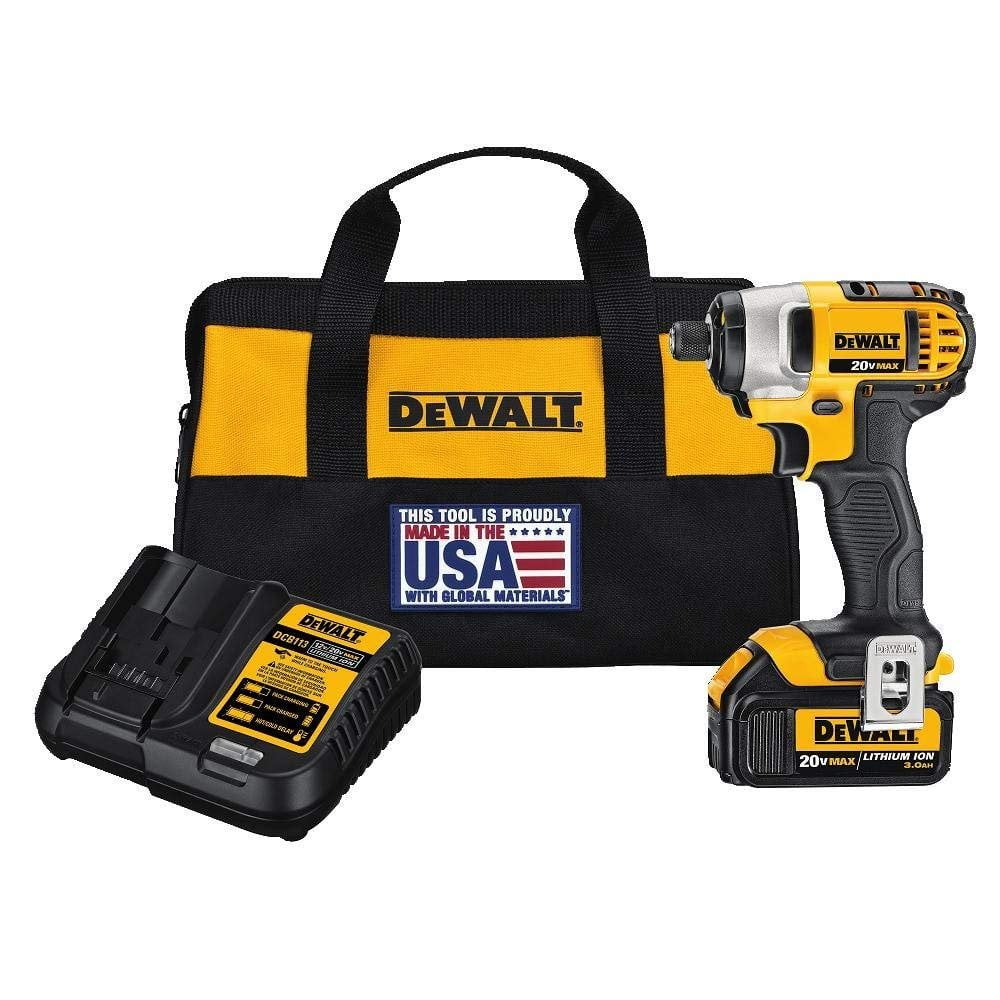 20-Volt MAX Lithium-Ion Cordless 1/4 in. Impact Driver with Battery 3AH, Charger and Tool Bag (D)