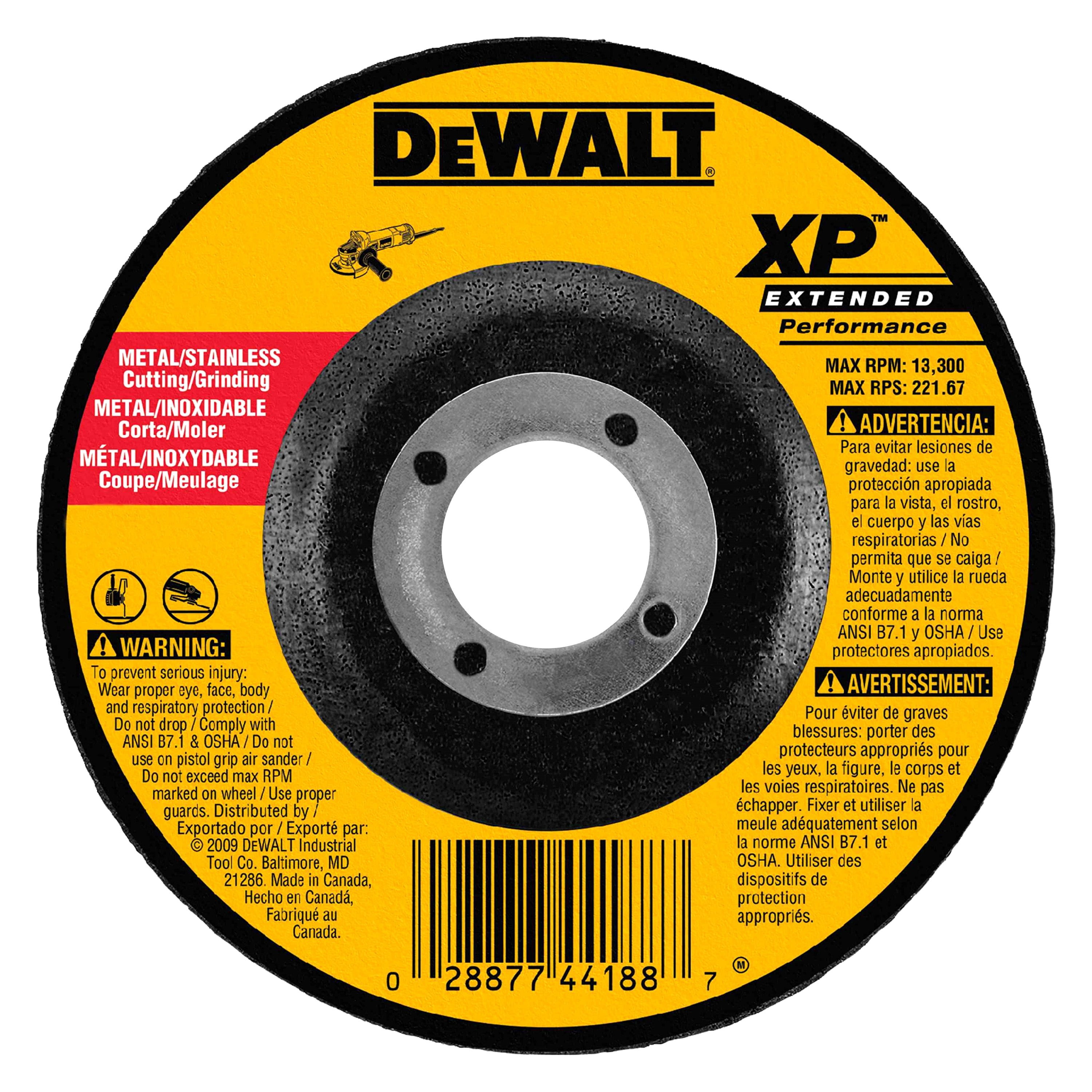 DeWALT DW8808 - XP 4-1/2" Type 27 Metal Grinding Wheel (1/4" Thickness, 7/8" Arbor, Zirconia Alumina)